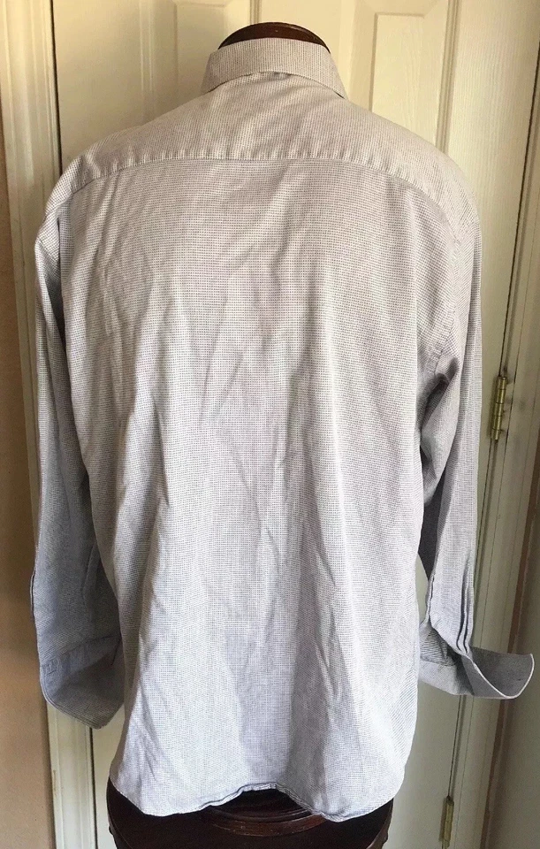 Camisa de vestir Kenneth Cole New York blanca gris geométrica a cuadros para hombre 16 34/35 Foto 3 de 4