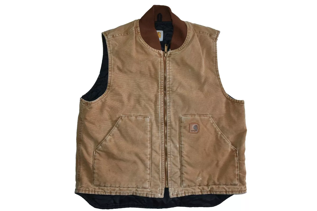 Vintage 90s Carhartt Duck Canvas Vest Men’s Large Regular Quilt Lined