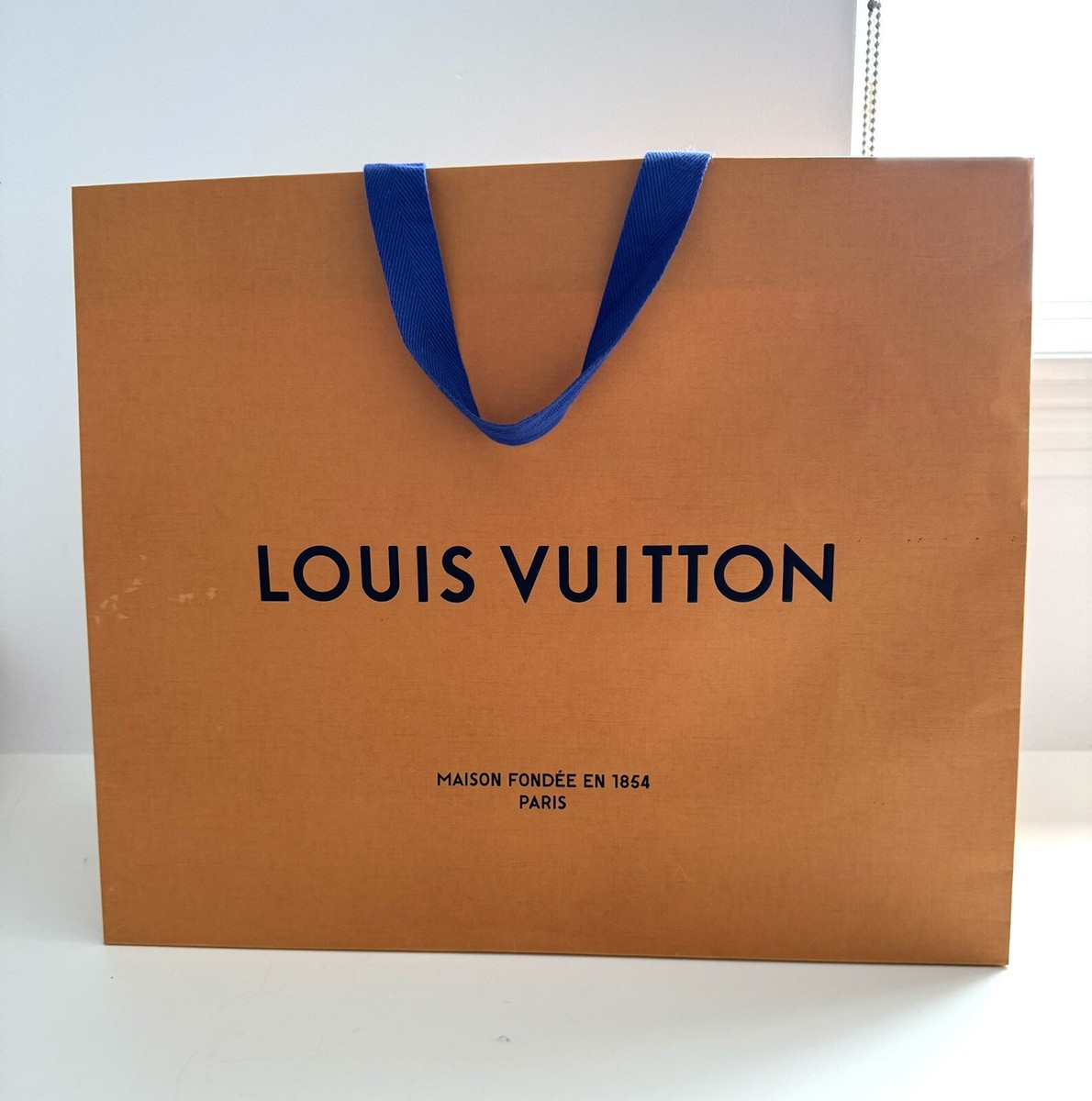 Louis Vuitton Orange Shopping Bag Large Gift Bag w/ Blue Handles