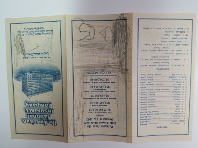 Vtg The American National Insurance Co Annual Statement ...