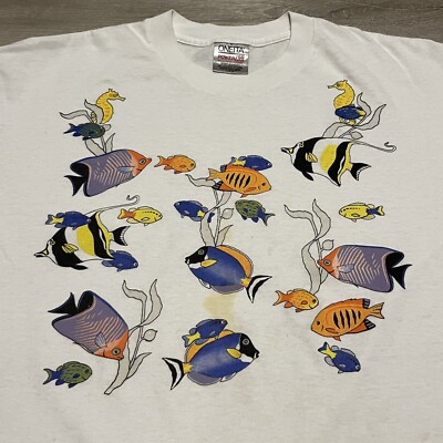 Vintage Tropical Fish T-Shirt Size Large 90s Oneita | eBay