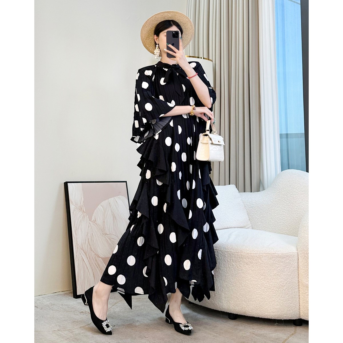 Fashion Seaside Vacation Dresses Summer Women's New Loose Long Dress Polka  Dot