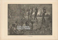 AUSTRALIA ABORIGINY A CORROBORE SPEARS 1890 ENGRAVING ART ILLUSTRATION PRINT