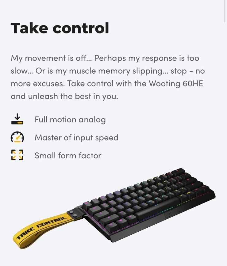 Wooting 60HE+ Analog Keyboard ANSI Take Control New Sealed Wooting 60HE+ Analog Keyboard ANSI Take Control New Sealed