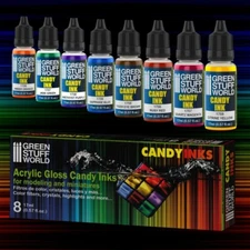 Green Stuff World Gloss Candy Inks Acrylic Model Paint Set - 8 Paints