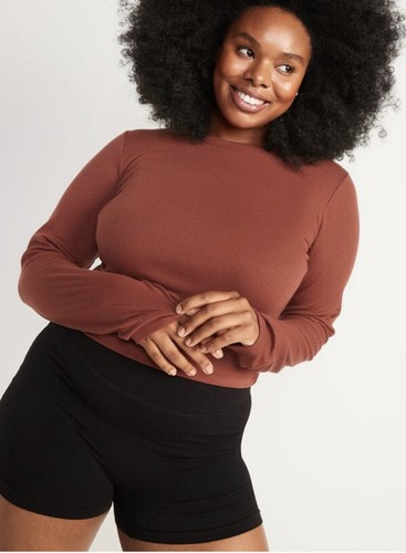 Old Navy UltraLite Long-Sleeve Crew-Neck Ribbed Cropped Top Copper Sz XXL |  eBay
