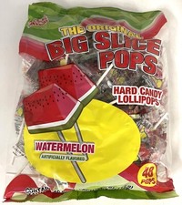 Big Slice Pops Watermelon Candy Lollipops Suckers Bulk 48 Count Bag Candies Pop
