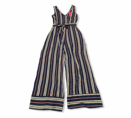 Damen ärmellos V-Ausschnitt Knopfleiste Gürtel Jumpsuit-Xhilaration-Marineblau-M-S596 - Bild 2 von 4