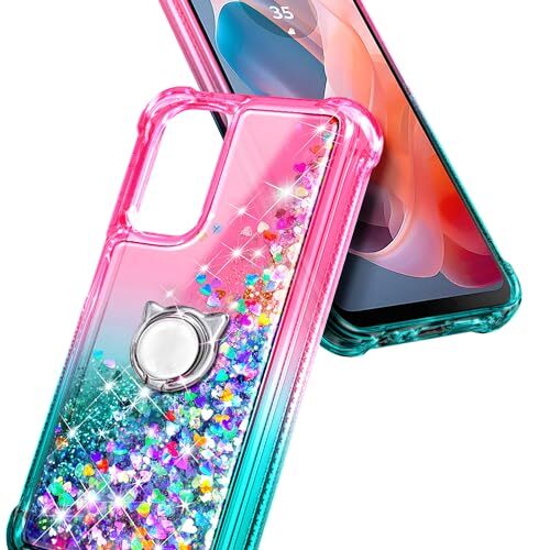 Designed for Samsung Galaxy A25 5G Case, Glitter Flowing Liquid Women Pink/Aqua - Afbeelding 6 van 7