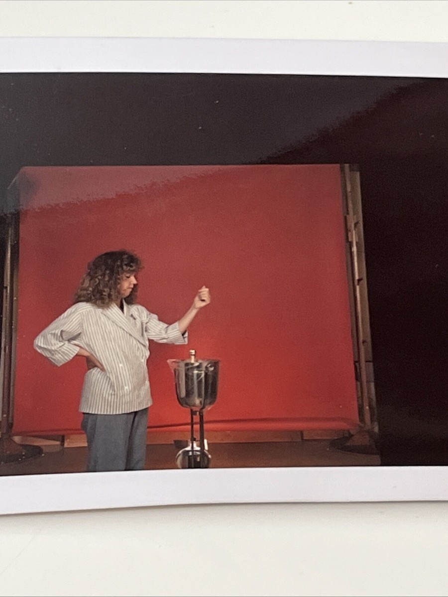 Vintage Polaroid White Border Photo Booth Woman Standing Wine Bucket  Champagne
