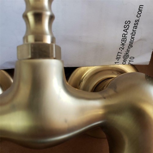 = Kingston Wall Mount Tub Handles Aqua Vintage Brushed Brass Porcelain Lever - Picture 5 of 11