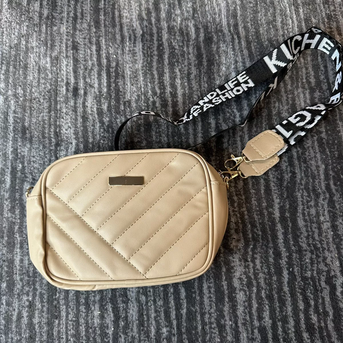Crossbody Bag Purse Cute Shoulder Tan Quilted Handbag Black Strap