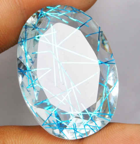 Natural Certified 66.00 Ct Oval Cut Blue Rutilated Quartz Loose Gemstone - Picture 4 of 6