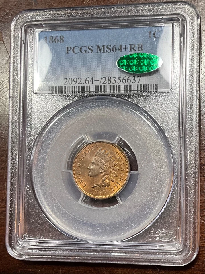 PCGS MS64+RB CAC 1868 INDIAN HEAD CENT SCARCE DATE ABSOLUTELY BEAUTIFUL - Image 3 of 3