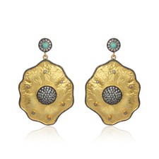 Turquoise Gemstone 925 Silver Gold Plated Traditional Designer Earrings