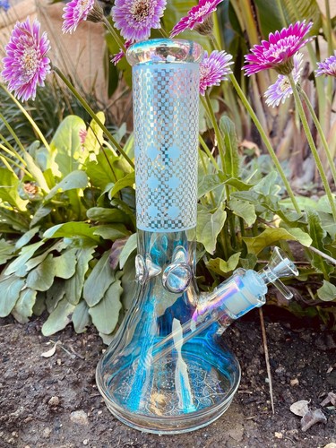 Filtro bong de agua de vidrio vaso iridiscente clásico a cuadros de 12 pulgadas de grosor tazón de 14 mm - Imagen 4 de 7