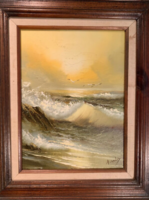 H. Gailey Original Painting Framed Signed Beautiful Surf Sunrise