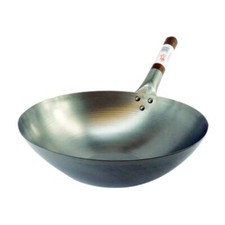 Oriental Round Bottom Wok Carbon Steel Fry Pan Wooden Handle - 3 Sizes Available