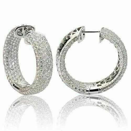 ORECCHINI A CERCHIO ESTATE WIDE 6 58CT DIAMANTE ORO BIANCO 18KT 3D MULTI FILA DENTRO E FUORI
