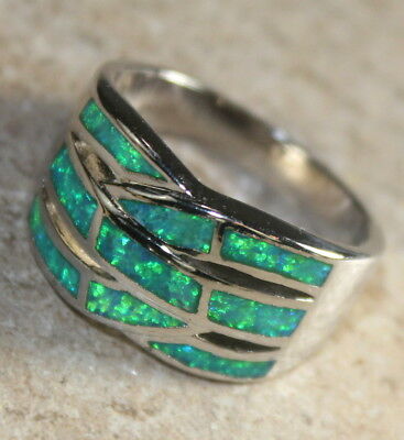 SILVER Elegant Green Fire Opal Big Ring WR40302