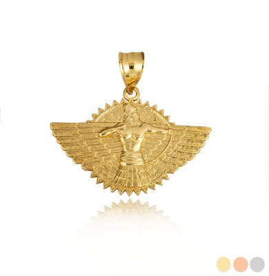Gold Ashur assyrischer Häuptling Kriegsgott geflügelte Sonnenscheibe Anhänger Halskette