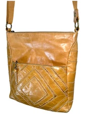 The Sak Crossbody Bag Purse Tan Leather Medium Hippie Boho Retro Patchwork