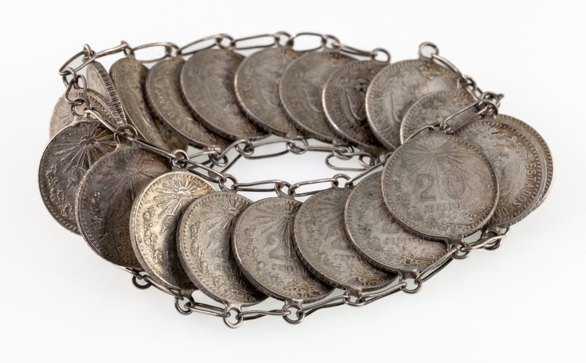 1920's-40's Mexico 20 Centavos Silver Coin Bracelet 7