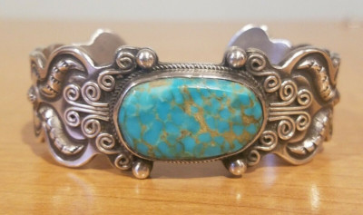 VERNON TRACY (d2015) Navajo Fabulous Vintage Sterling Silver/Turquoise Bracelet