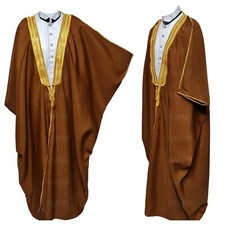 Men's PREMIUM 3 Quarter Sleeve Arabian Bisht Brown Gold Cloak Arab Dress Thob