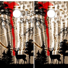 Deer Red Line Flag LAMINATED Cornhole Wrap Bags Skin Decal Sticker