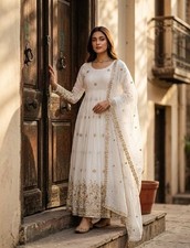 Trending Designer White Vicitra Silk Salwar Kameez With Dupatta For Women