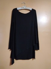 WHBM Black Round Neck Faux Drape Blouson Stretch Mini Simple Dress M