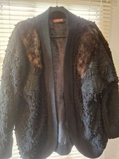 Vintage sweater Extravaganza cardigan with fur accents,beads,80's Lady Rare find