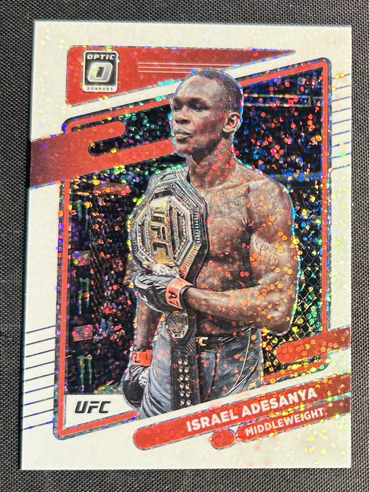 2022 Panini Donruss Optic UFC Israel Adesanya #6 White Sparkle Prizm SP Champ
