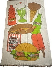 Vintage 1970s Terry Cloth Novelty Beach Towel Burger Sub Pop Fries Etc 53x33