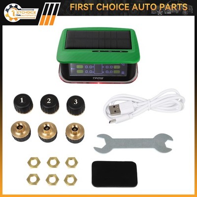 Green RV Tire Pressure Sensor w/Alarm Modes 1PC TPMS Solar Monitor 6PC Sensors