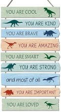 Dinosaur Wall Decor for Boys Room, 9-Piece Inspirational Wooden Signs Dino 01