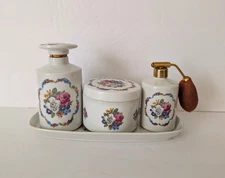 Vintage Karl Klette 1950's Porcelain Dresser Vanity Set w/Tray Floral Dresden