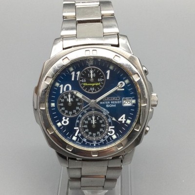 SEIKO セイコー クロノグラフ 防水 メンズ腕時計 V657-9010 Seiko Men Watch 36mm Blue Dial Stainless Chronograph V657-9010 New