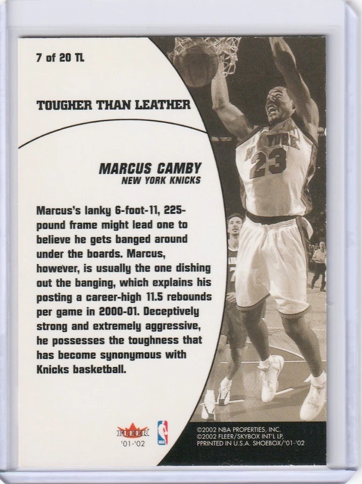 2001-02 Fleer Shoebox Collection Tougher Than Leather Marcus Camby #7TL - Image 2 of 2