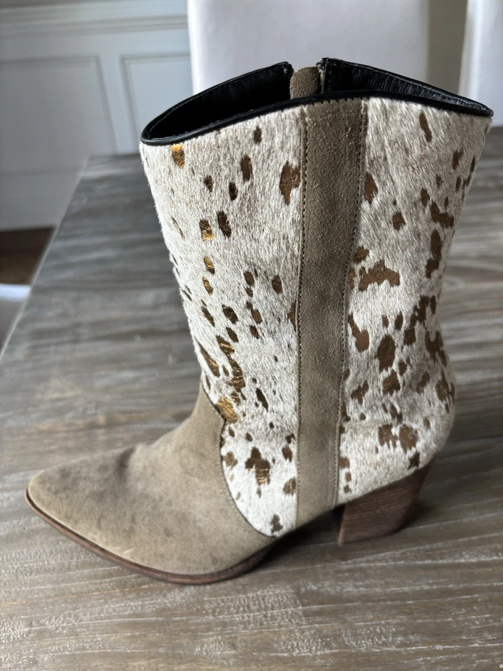 Шоколад синий хаки замши W/крем меди воловья кожа ботинки SZ 40 США 9,5 сделано в Brazi - Изображение 3 из 4