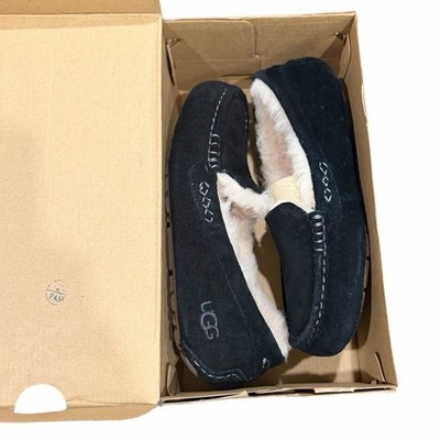 New UGG Ansley Black Suede Shearling Moccasin Slippers Women's 5 w/ Box