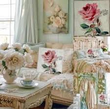 VTG French Country Pink Rose Pillow Cover shabby chic Cottagecore Decor Gift 17&rdquo;