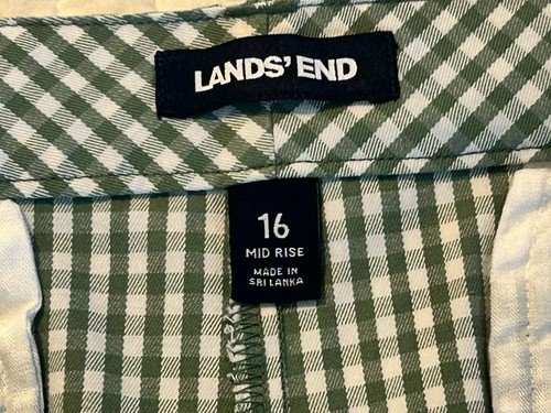 Lands End Bermuda Shorts Size 16 Green Check Zip Front Button Belt Loops - Picture 7 of 10