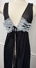 STUNNING VTG MOVIE STAR Black Nylon Lace Full-length Nightgown Lingerie SZ M