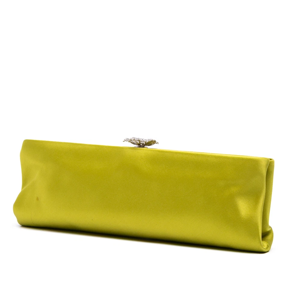 Подлинный Chanel атласный кристалл камелии вечер рамка застежки зеленый - Изображение 2 из 4