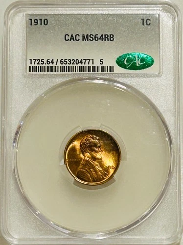 1910 P Lincoln Cent CAC MS64 RB