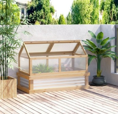 Garten-Hochbeet Gewächshaus aus Holz - Frühbeet Pflanzkasten 48x24x32