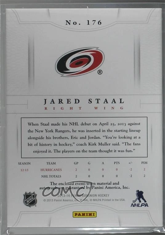 2013-14 Panini Dominion Gold /50 Jared Staal #176 RPA Rookie Patch Auto RC - Image 2 of 2