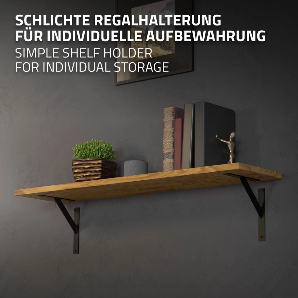 4x Soportes de estante de aluminio negro 240x240 mm para balda o repisa de pared - Imagen 4 de 4